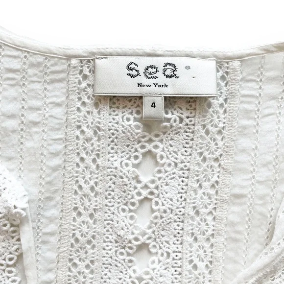 Sea New York Tie Neck Mini Dress White Size 4 Ruffle, Pom-Pom & Tassel Accents - Picture 5 of 14